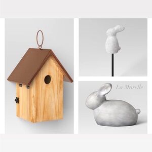 Outdoor/Garden Wood Bird House Copper, Rabbit Figurine & Stake Set - Threshold